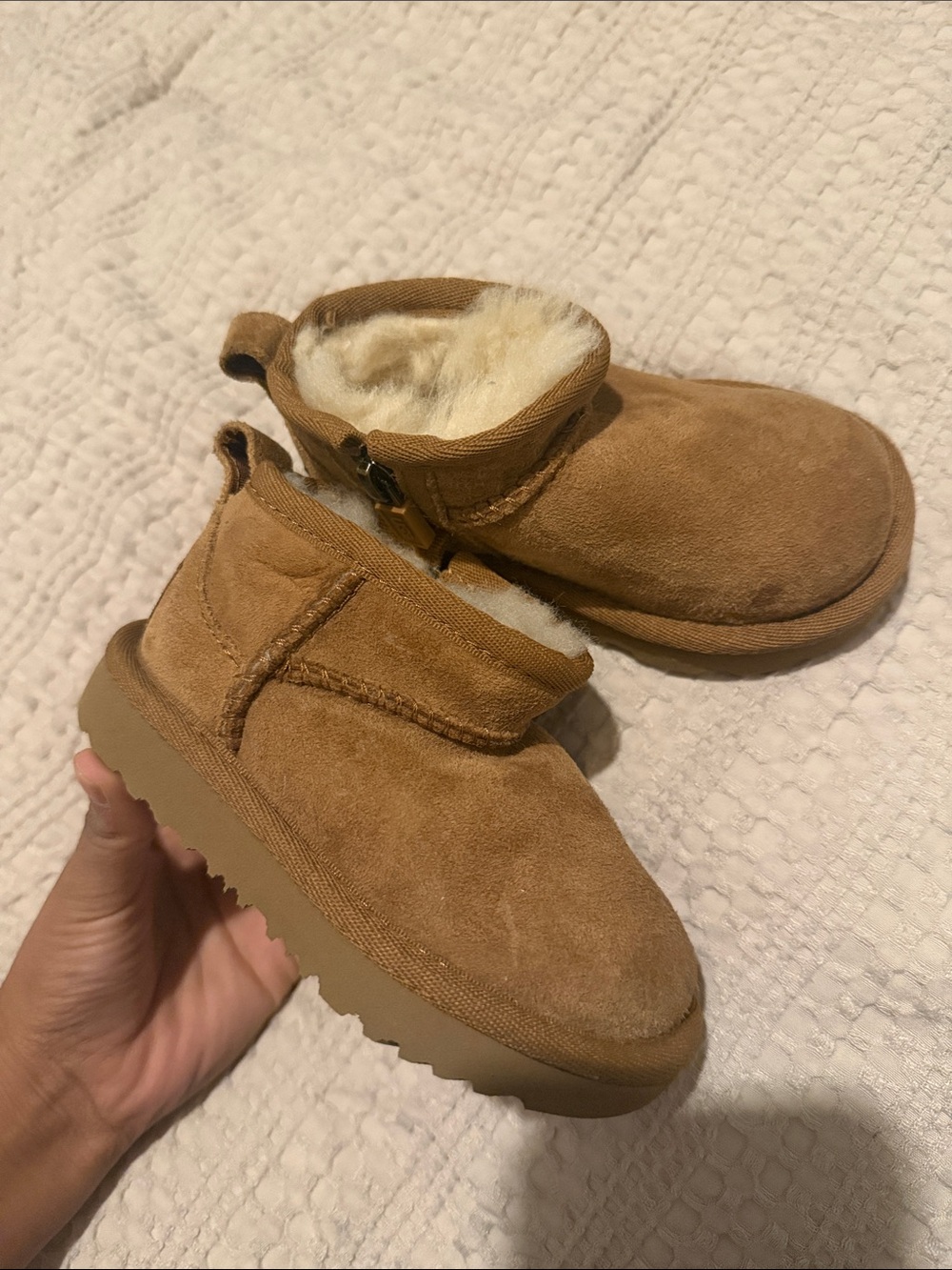 UGG Kids Chestnut Suede Shearling Lined Slip-On Boots